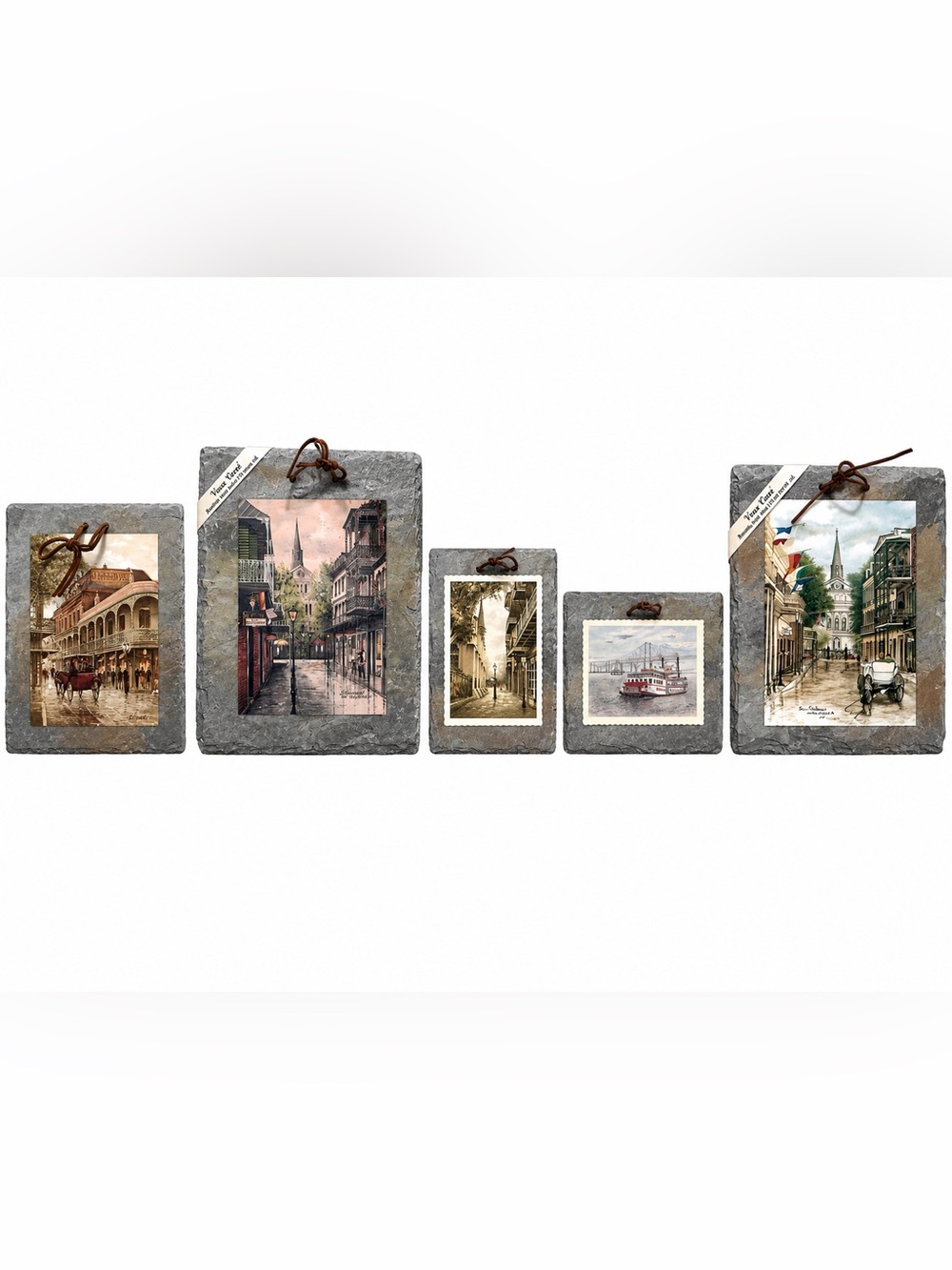 Vintage Cityscape Slate Wall Art Set - New Orleans